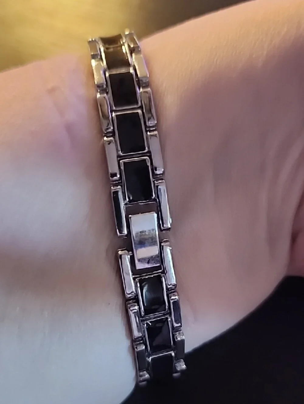 Women's Silver Stainless Steel Rectangle Bracelet Watch - Black Dial